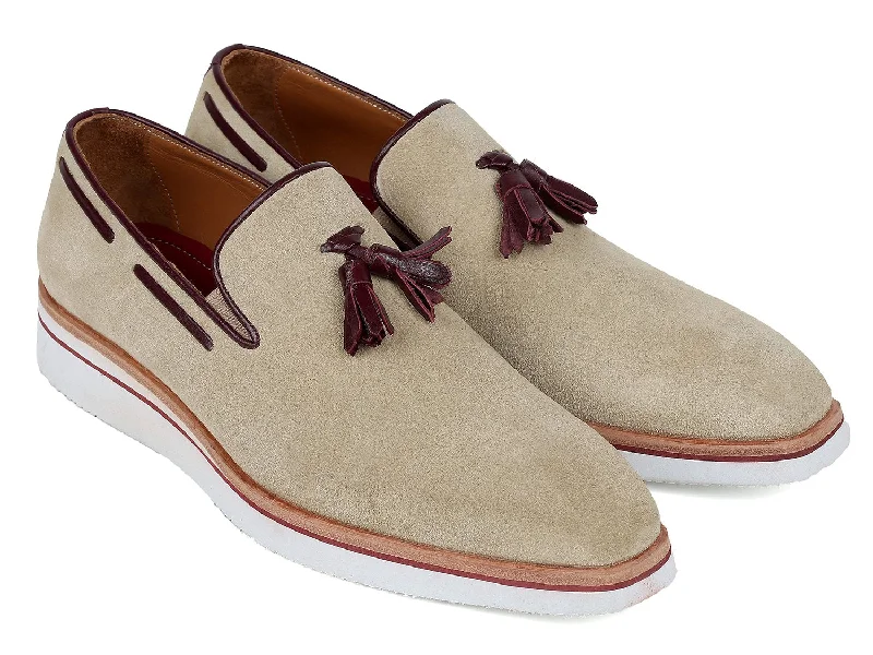 Loafers for simple vibes-Paul Parkman Beige Suede Tassel Loafers