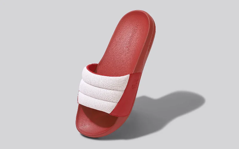 non-slip cozy slippers-Squooshy Slides for Men : Red-White