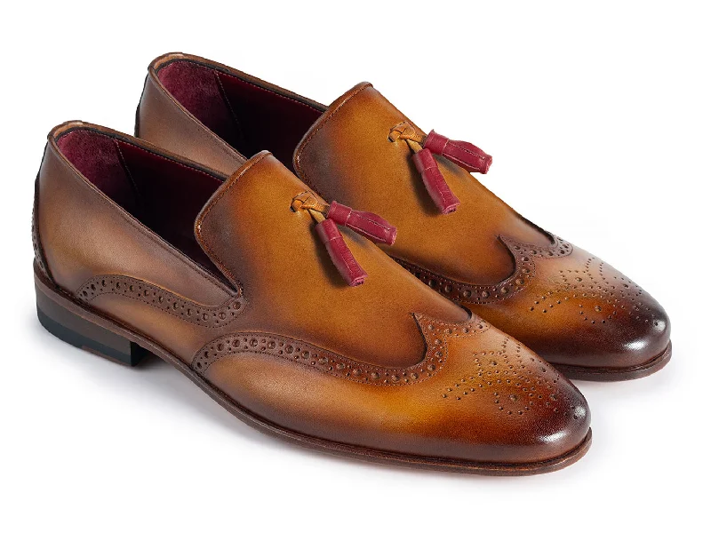 Loafers with stylish patterns-Paul Parkman Wingtip Tassel Loafers Brown