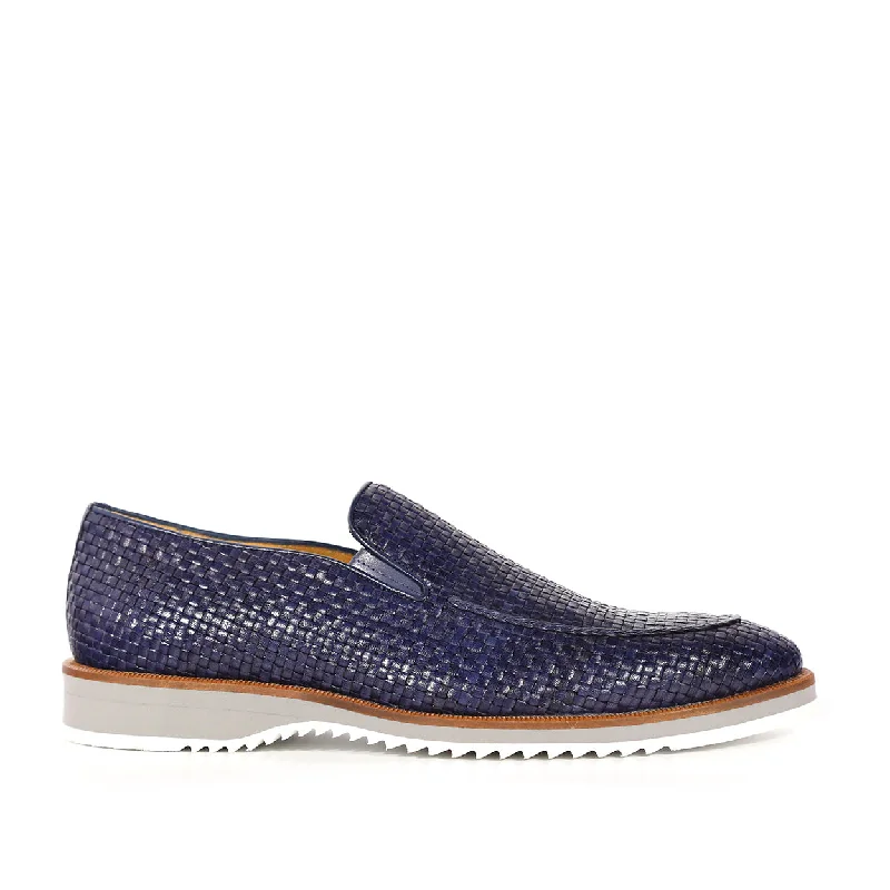 Loafers with casual hues-Mezlan R20658 Men's Shoes Navy Woven Leather Hybrid Loafers (MZS3620)