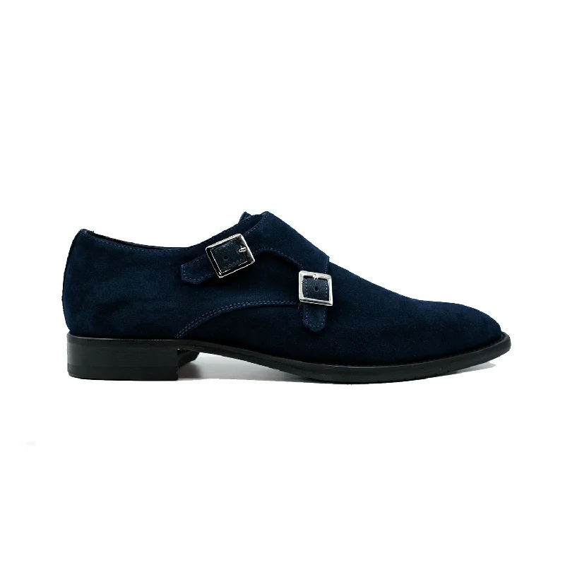 Loafers with vivid colors-Giovacchini Francesco Men's Shoes Blue Suede Leather Double Monk-Straps Loafers (GVCN1008)