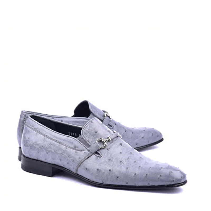 Loafers with soft charm-Corrente C0228 5776 Men's Shoes Grey Genuine Ostrich Bit Buckle Loafers (CRT1375)