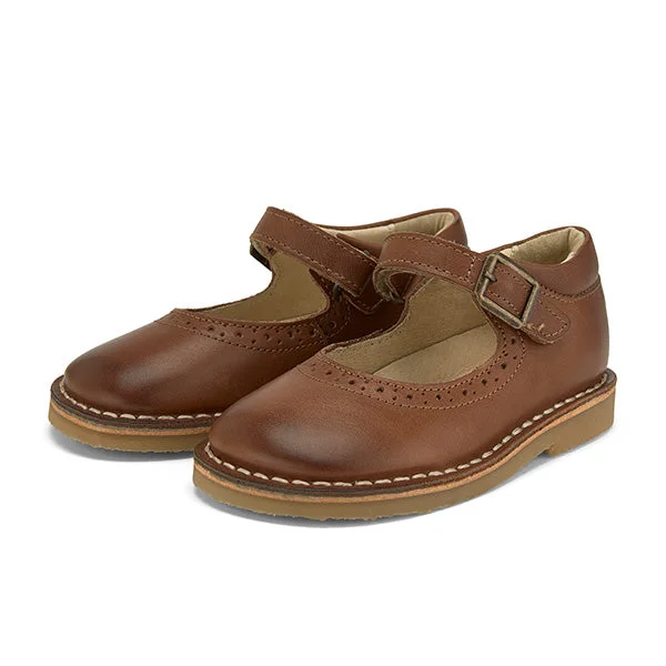 Mary Jane shoes with cushioned padding-Martha Velcro Mary Jane Kids Shoe Tan Burnished Leather