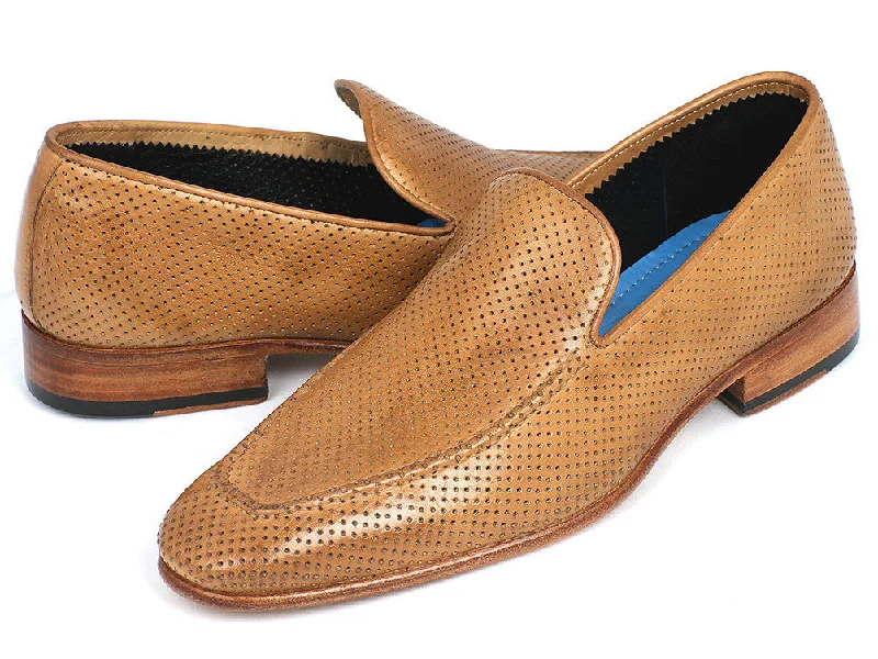 Loafers with soft vibes-Paul Parkman Beige Perforated Leather Loafers