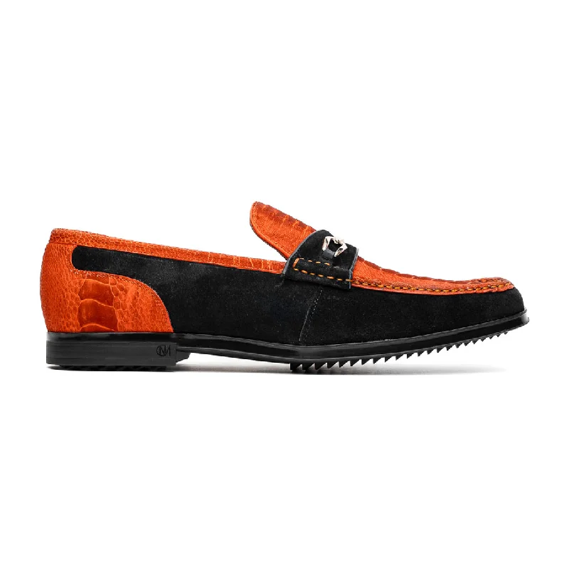 Loafers with easy slip-on-Marco Di Milano Hugo Men's Shoes Orange & Black Suede / Ostrich Leg Horsebit Loafers (MDM1059)