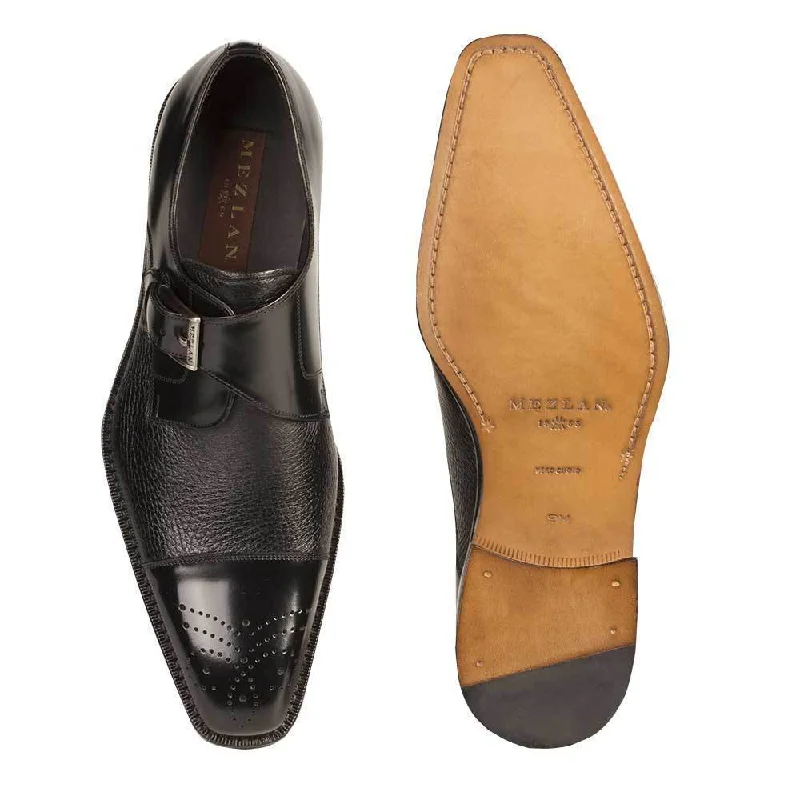 Loafers with elegant details-Mezlan Phoenix 16505 Men's Designer Shoes Black Calfskin & Deerskin Monk Strap Loafers (MZ2032)