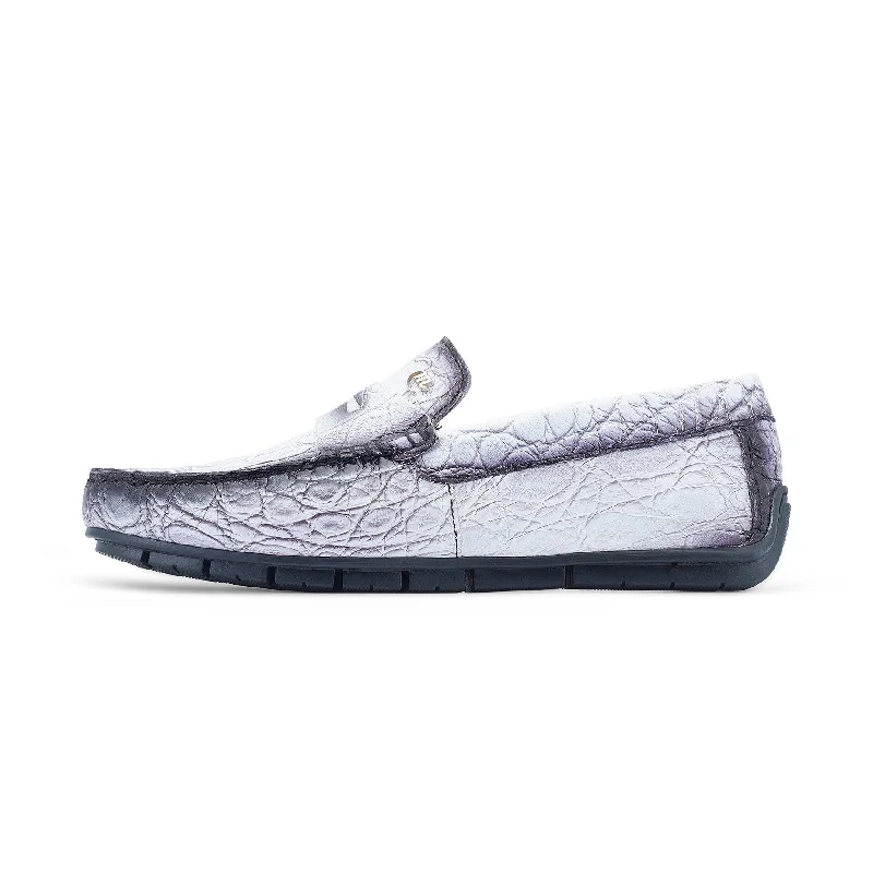 Loafers for office hues-Mauri Sprinter 3517/1 Men's Shoes White with "Dirty" Black Finish Exotic Alligator Driver Moccasins Loafers (MA5528)