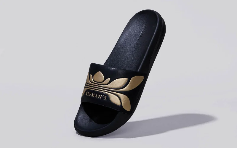 natural wool slippers-Breather Slides (Women Exclusive) : Black-Gold