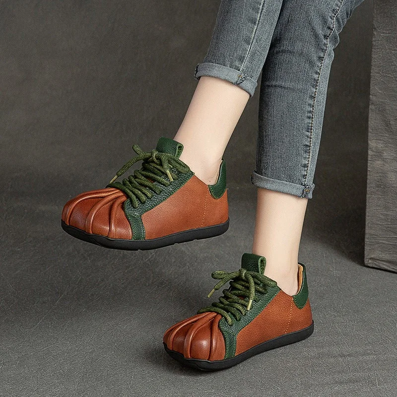 Casual shoes with lightweight design -Women Retro Patchwork Leather Flat Casual Shoes