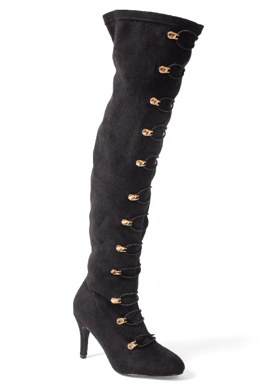 casual leather boots-Lace Up Heeled Boot - Black