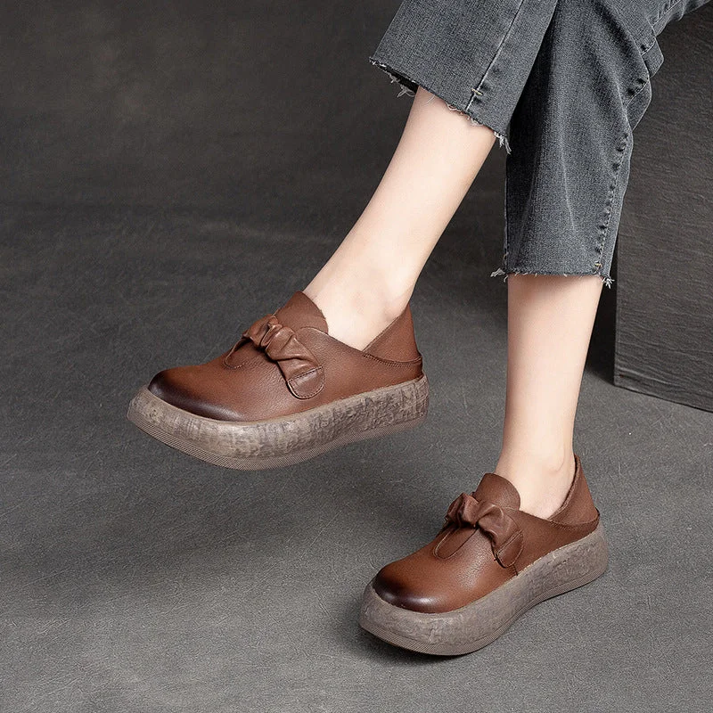 Casual shoes in trendy colors -Women Retro Thick Soled Leather Minimalist Casual Shoes