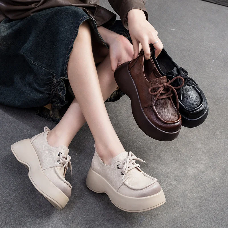 Casual shoes for casual charm -Women Minimalist Soft Leather Thick Soled Casual Shoes