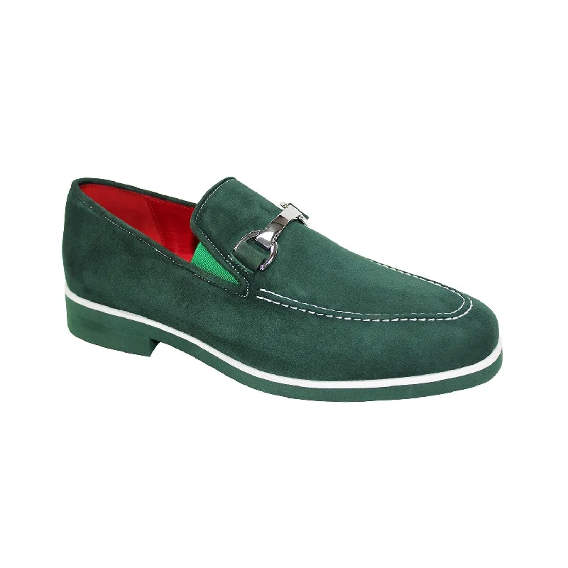 Loafers for summer charm-Emilio Franco Nino II Men's Shoes Green Suede Leather Loafers (EF1087)