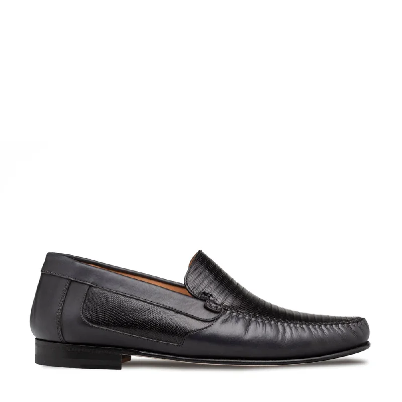 Loafers with snug fit-Mezlan RX7398-L Men's Shoes Black Exotic Lizard / Nappa Leathers Moccasin Loafers (MZ3700)