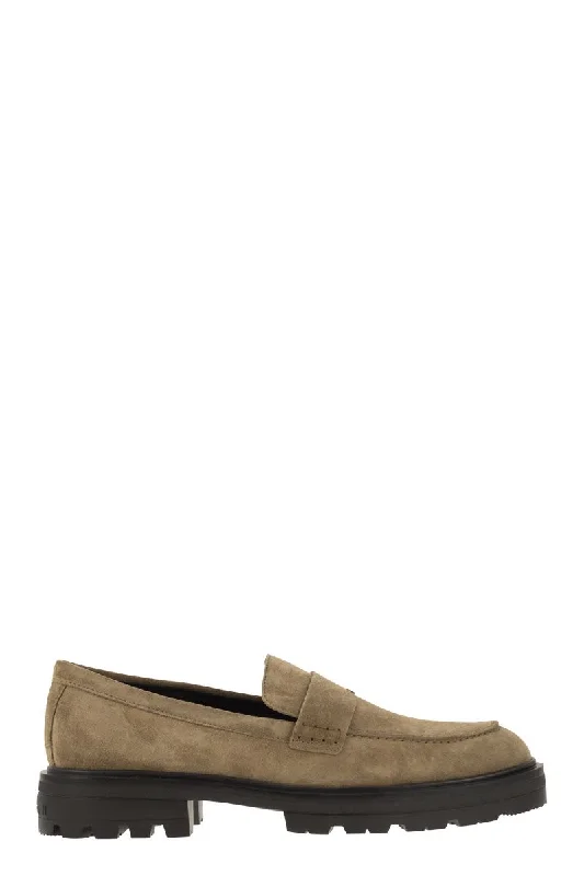 Casual shoes for daily fashion -HOGAN Men's Suede Moccasin with Extralight Sole