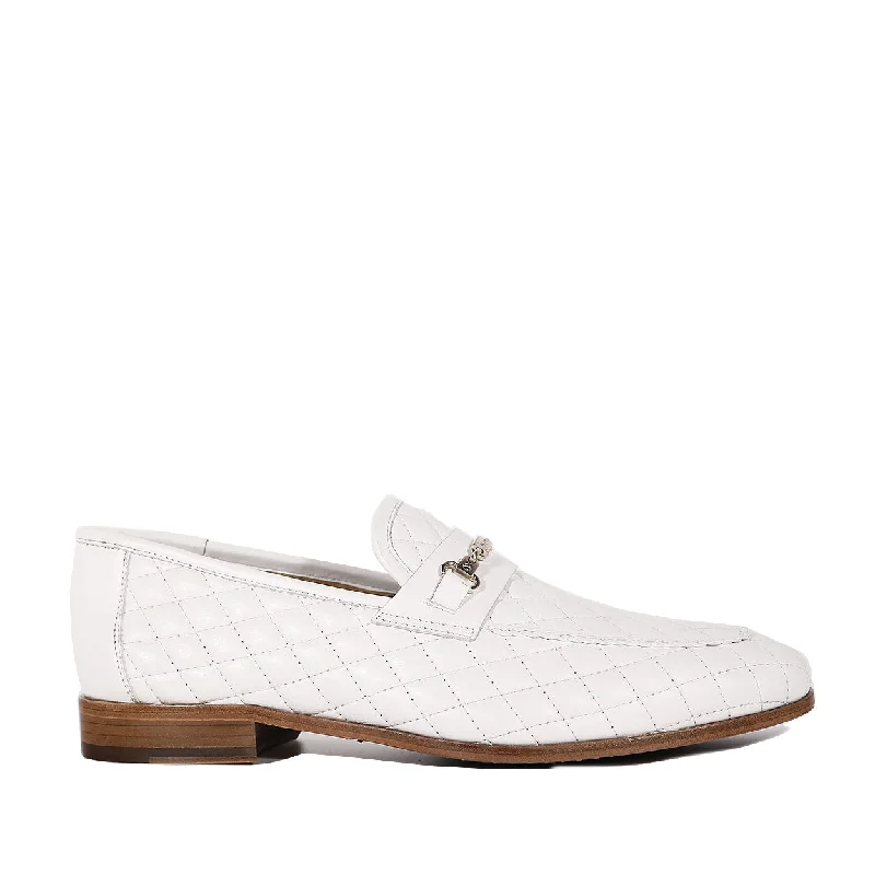 Loafers for rainy strolls-Mezlan S20618 Men's Shoes White Quilted Calf-Skin Leather Casual Slip-On Loafers (MZS3615)