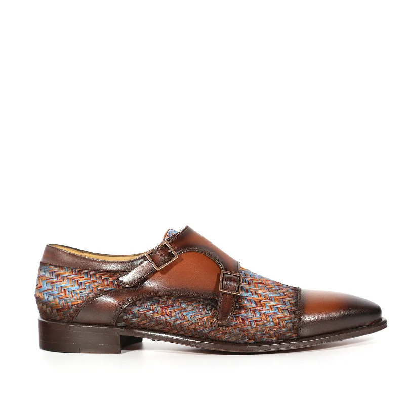 Loafers with durable padding-Mezlan Palomar 20688 Men's Shoes Multi-Color Fabric / Calf-Skin Leather Dress/ Formal Monk-Straps Loafers (MZS3622)