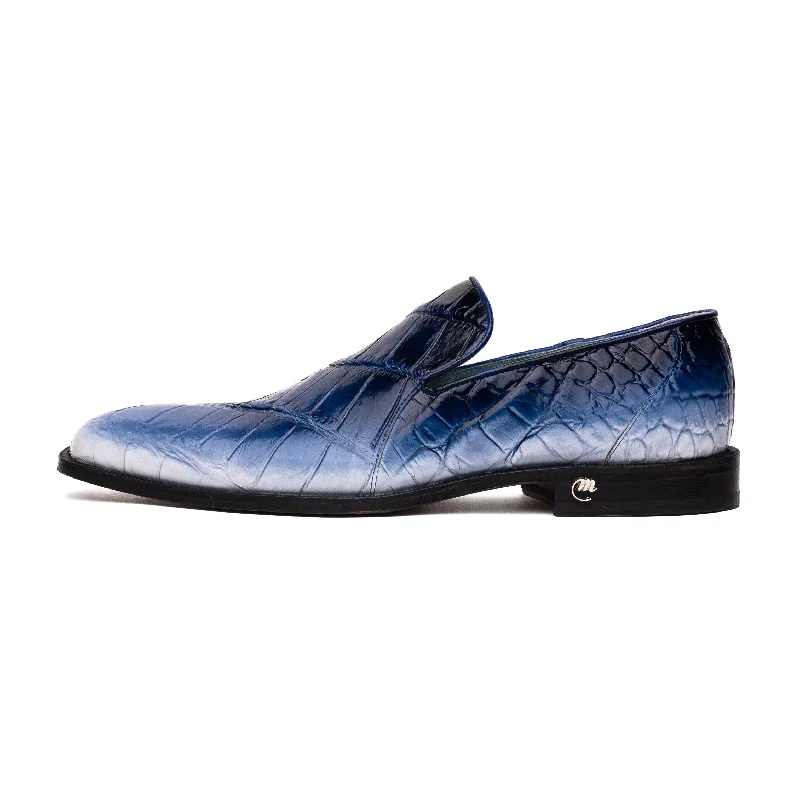 Loafers for evening vibes-Mauri Montecarlo 1044-3 Men's Shoes Full Body Alligator Dirty White & Blue Loafers (MA5592)