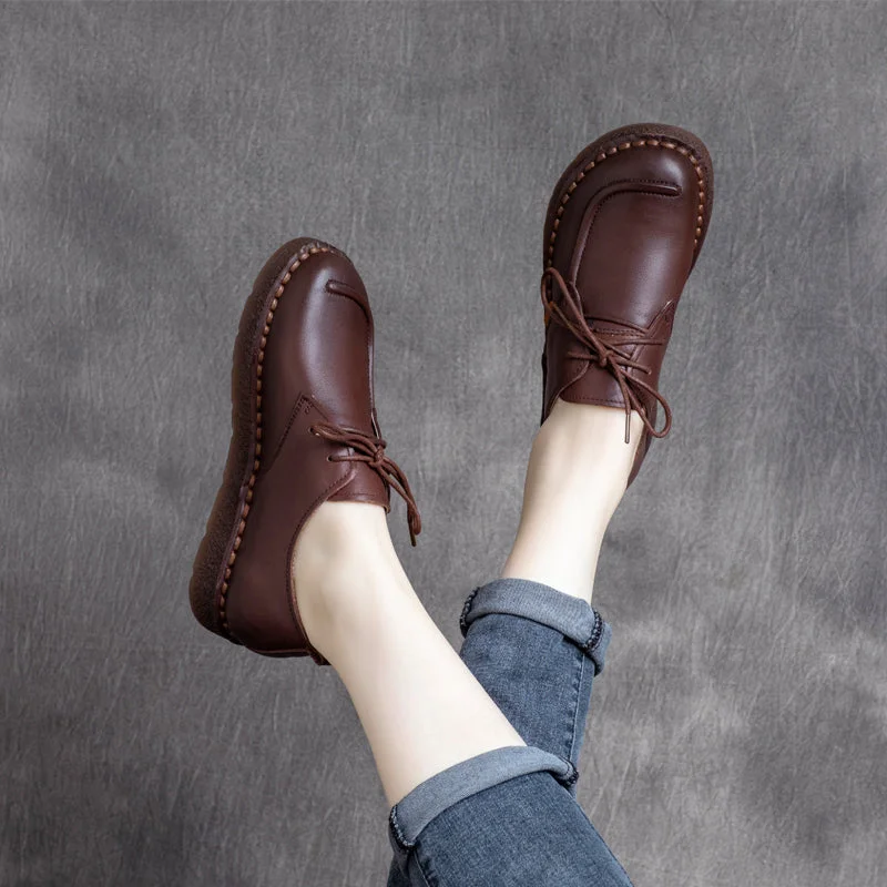 Casual shoes with sturdy build -Women Retro Cowhide Handmade Soft Casual Shoes