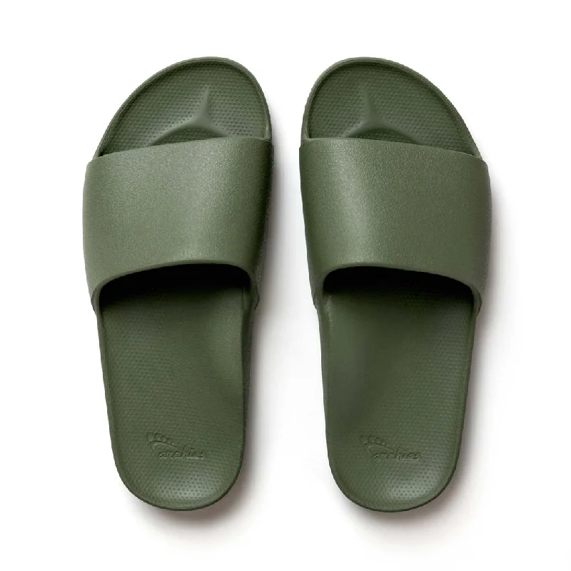 non-slip cozy slippers-Arch Support Slides - Classic - Khaki