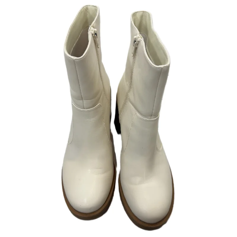 stylish mid-calf boots-Boots Ankle Heels By Universal Thread In White, Size: 8.5