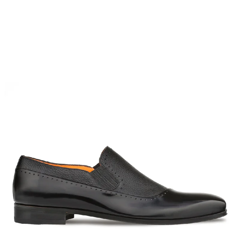 Loafers with breathable soles-Mezlan S20466 Men's Shoes Black Deerskin / Calf-Skin Leather Slip On Loafers (MZ3507)