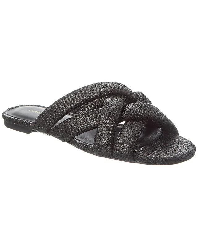 plush wolf slippers-Stuart Weitzman Crossover Raffia Slide