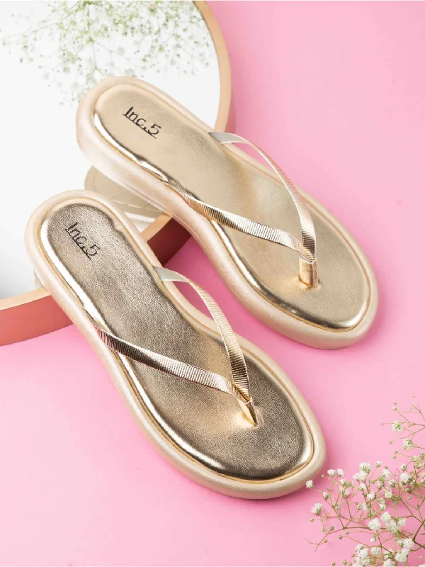 flats near local markets-Womens Gold Casual Striped Round Toe Flats