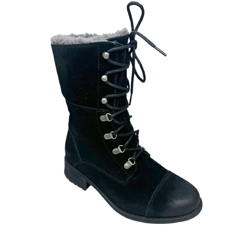 women’s stylish boots-Gradin Sherpa Lined Biker Boots Designer By Ugg In Black, Size: 8