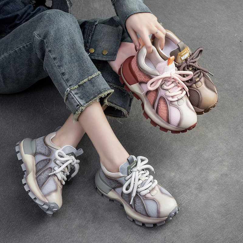 Casual shoes with cushioned upper -Women Fashion Patchwork Lug Sole Casual Shoes