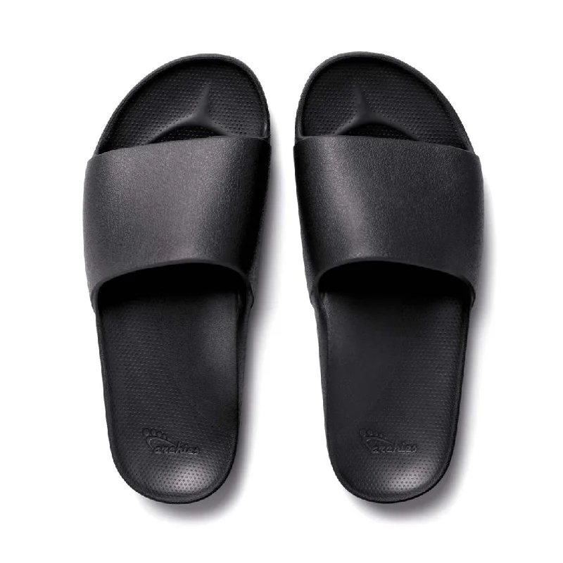 cute women’s slippers-Arch Support Slides - Classic - Black