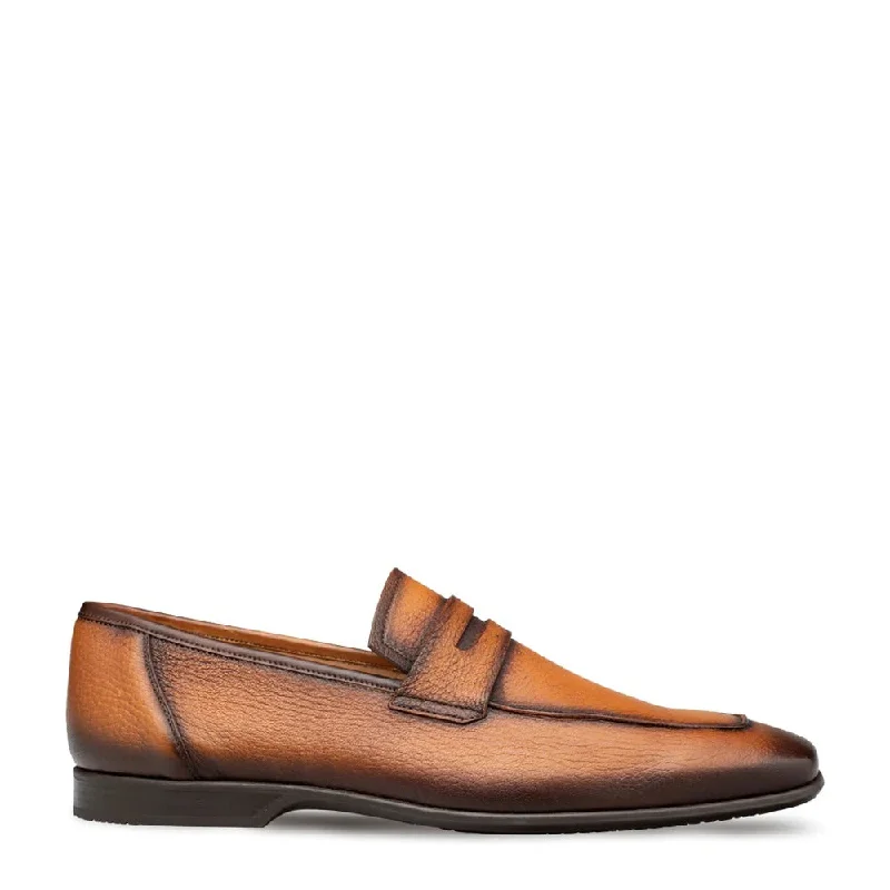 Loafers with trendy stitching-Mezlan E20693 Men's Shoes Cognac Deer-Skin Leather Penny Loafers (MZ3602)