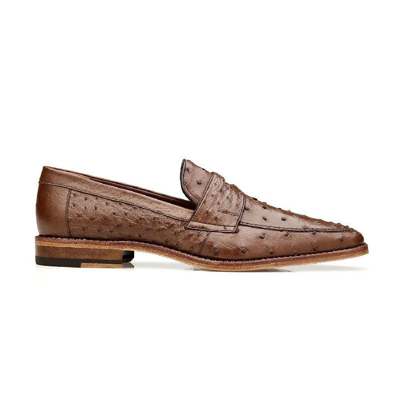 Loafers with cool designs-Belvedere Espada 02440 Men's Shoes Tabacco Exotic Genuine Ostrich Split-Toe Penny Loafers (BV3154)