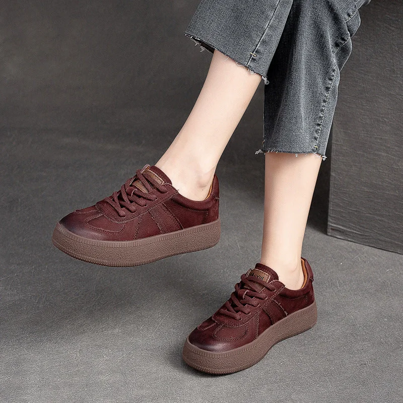 Casual shoes for office casual -Women Retro Patchwork Leather Flat Casual Shoes