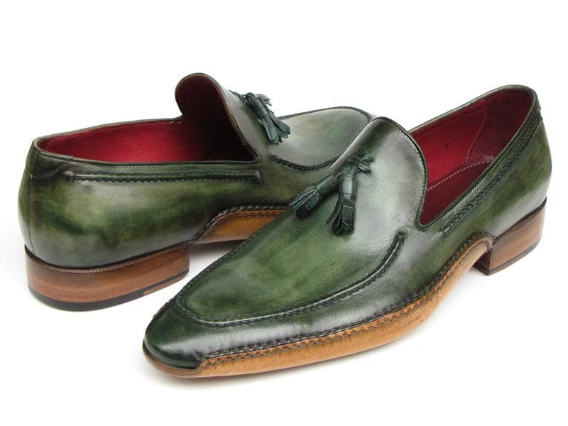 Loafers with casual hues-Paul Parkman Green Handsewn Tassel Loafers