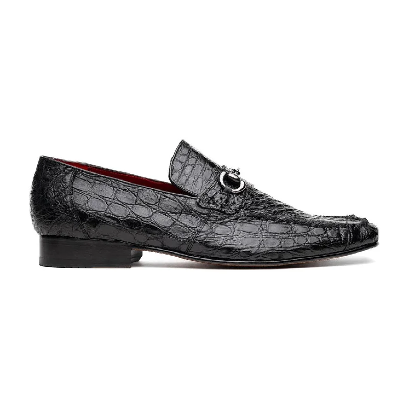 Loafers with trendy styles-Marco Di Milano Landro Men's Shoes Black Exotic Crocodile Horsebit Loafers (MDM1023)