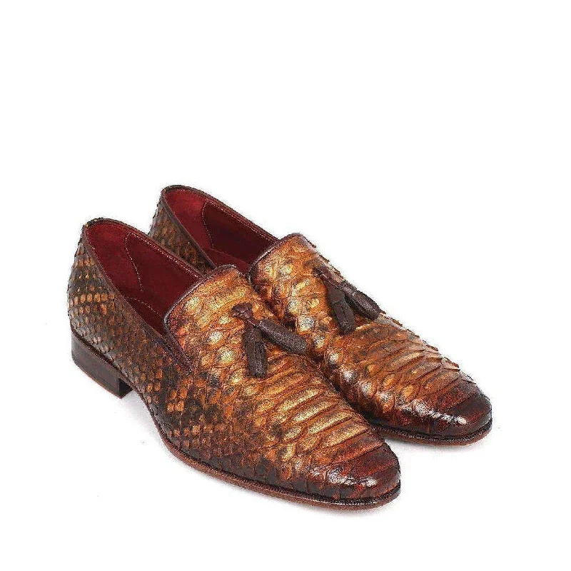 Loafers with light heels-Paul Parkman Men's Genuine Snake Tassel Camel Loafers 26CML75