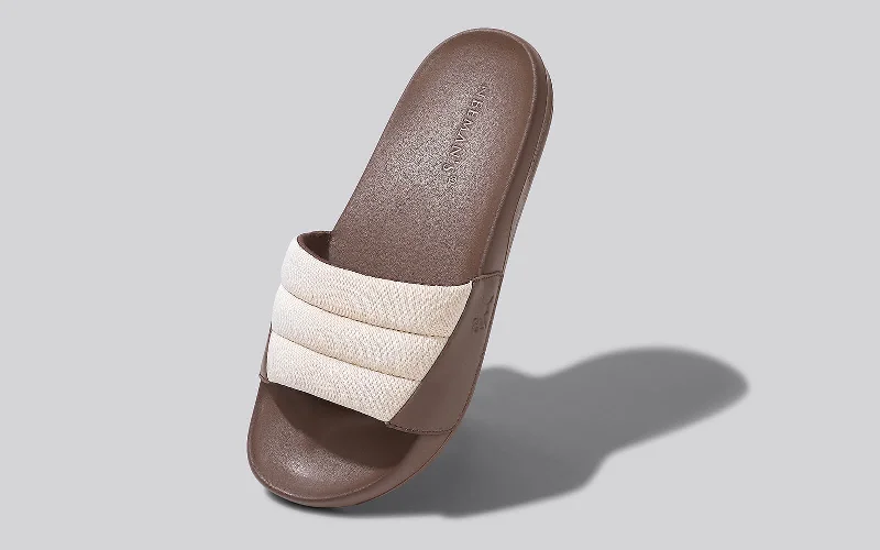 comfy memory slippers-Squooshy Slides for Men : Ivory-Brown