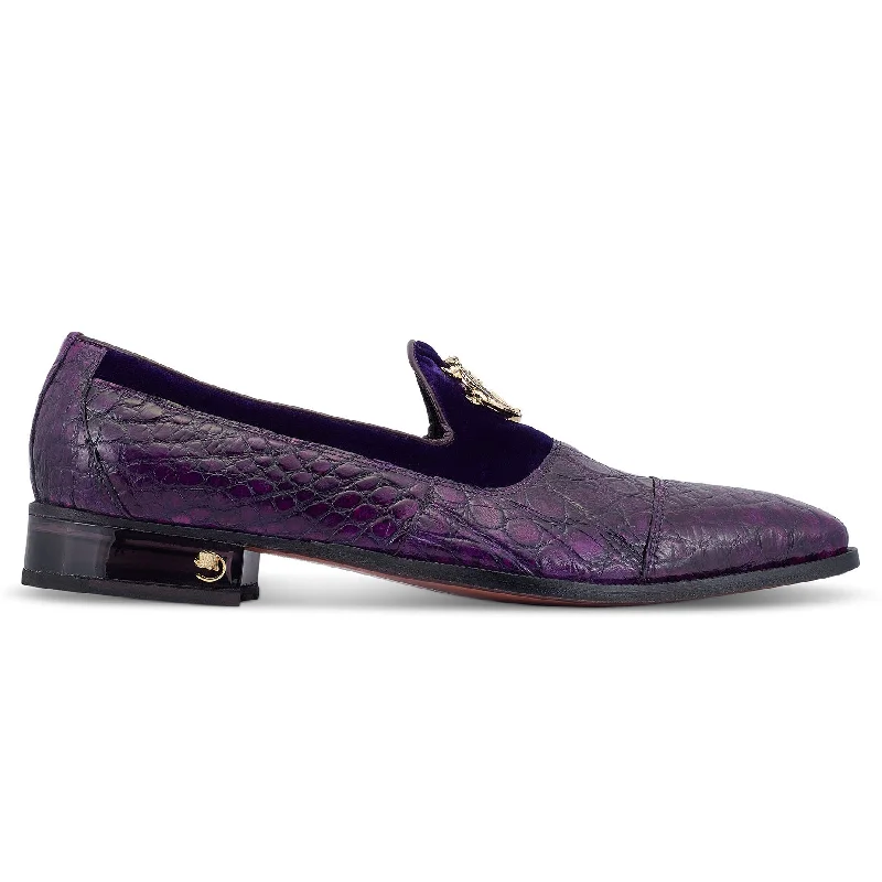 Loafers with airy vibes-Mauri Count 3215 Men's Shoes Violet Exotic Alligator / Velvet Slip-On Loafers (MA5473)