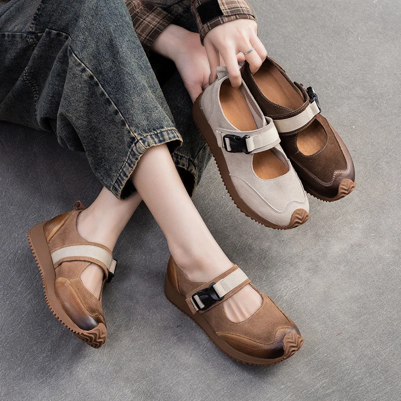 Casual shoes with cushioned sole -Women Retro Patchwork Leather Flat Casual Shoes