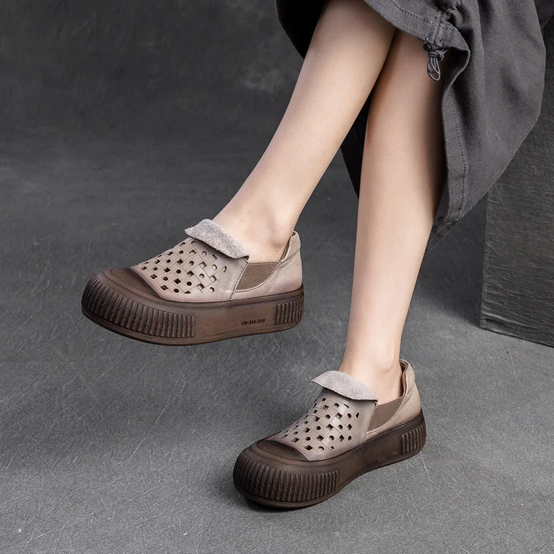 Casual shoes with lightweight fit -Women Minimalist Breathable Leather Flat Casual Shoes