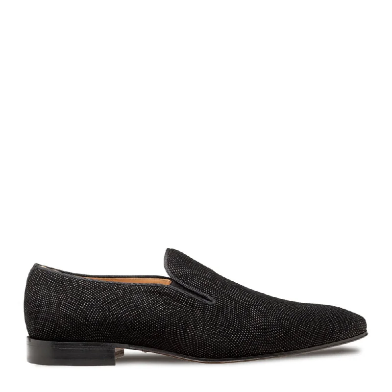 Loafers with steady soles-Mezlan Notte 20958 Men's Shoes Black Glass Suede Leather Slip On Loafers (MZ3698)