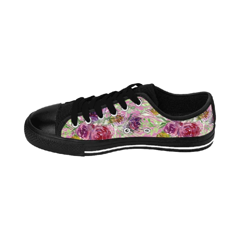 Casual shoes with bold stitching -Pink Floral Rose Women's Sneakers, Floral Rose Print Best Tennis Casual Shoes For Women (US Size: 6-12)