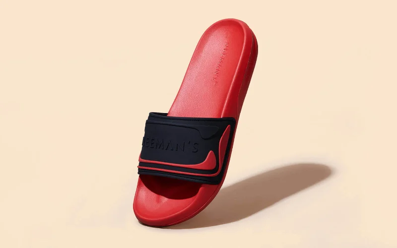 sustainable linen slippers-Travel Slides : Red-Black