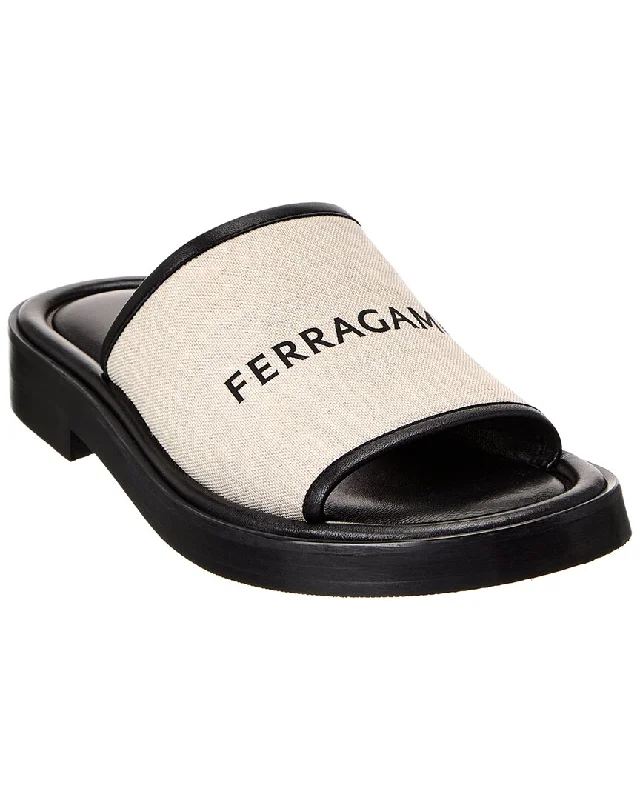 women’s chic slippers-Ferragamo Canvas & Leather Slide