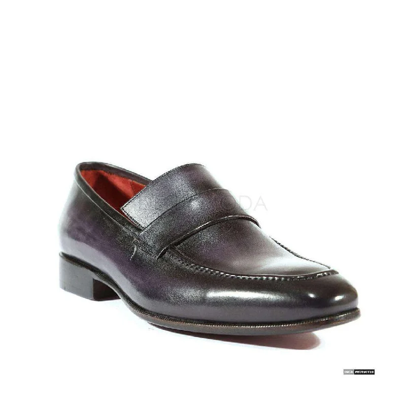 Loafers with playful patterns-Paul Parkman Handmade Designer Shoes Handmade Men's Designer Shoes Strap Hand-Painted Purple / Black Loafers (PM1027)