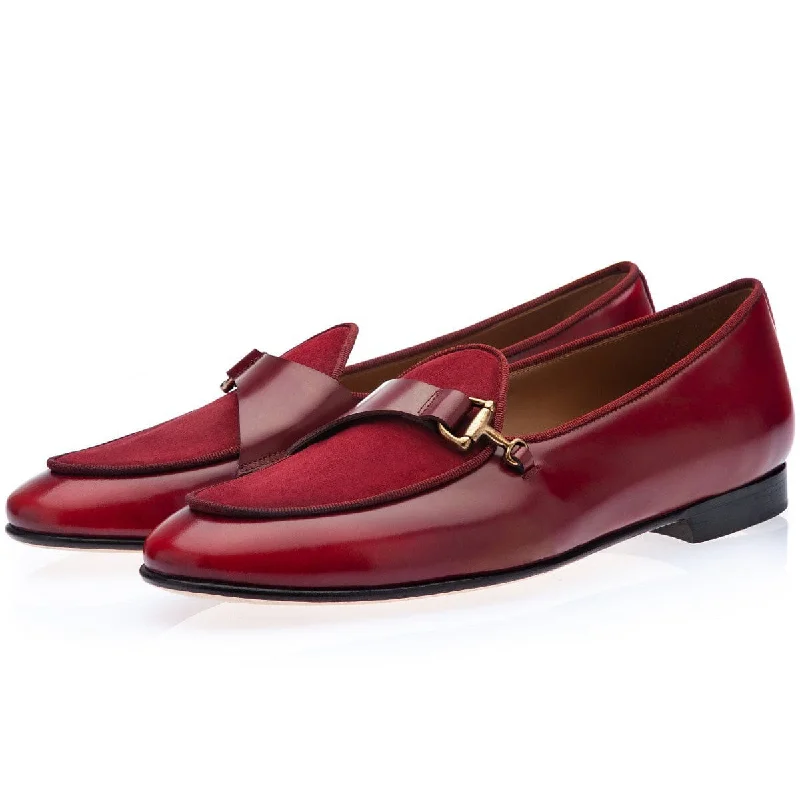 Loafers for travel vibes-SUPERGLAMOUROUS Tangerine 12 Men's Shoes Burgundy Suede / Calf-Skin Leather Belgian Formal Loafers (SPGM1272)