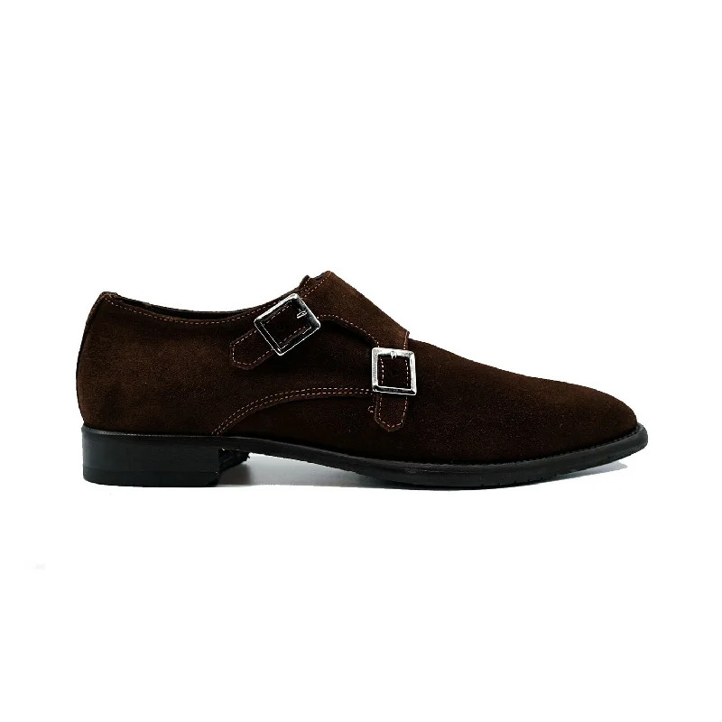 Loafers for casual vibes-Giovacchini Francesco Men's Shoes Chocolate Suede Leather Double Monk-Straps Loafers (GVCN1009)