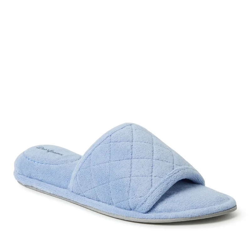 cool cotton slippers-Dearfoams Womens Beatrice Quilted Microfiber Terry Slide Slipper