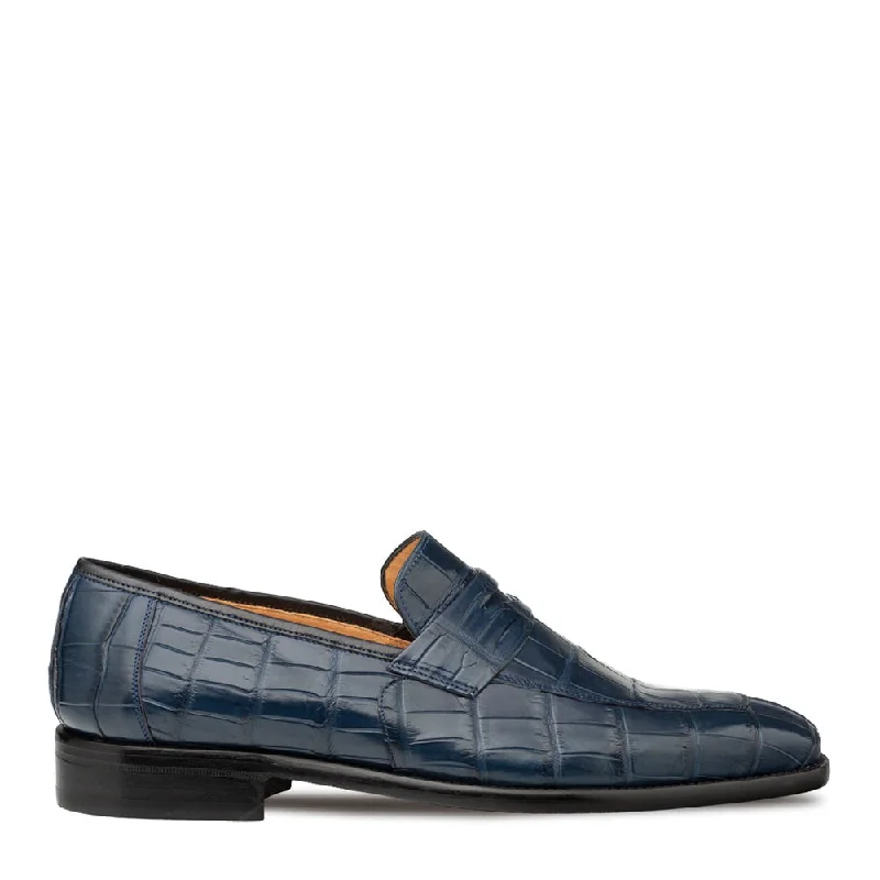 Loafers for evening strolls-Mezlan Piccolo 4954-J Men's Shoes Blue Exotic Alligator SplitToe Penny Loafers (MZ3662)